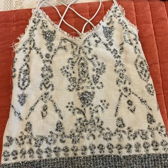 Zara Limited Edition Linen Beaded Top 2015 - Picture 1 of 3